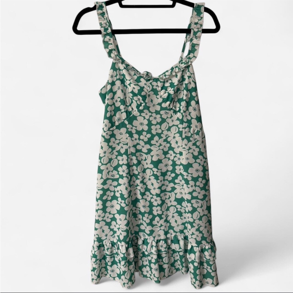Floral Green and White Dress